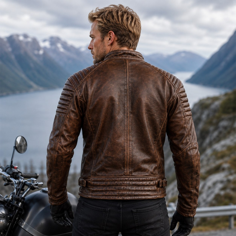 ジャケット・アウター Leather Motorcycle Jacket Vintage Bandit Brown Leather Jacket: Vintage-Style Motorcycle Jacket